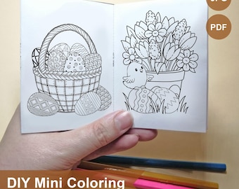 Mini libro para colorear de Pascua / Actividades de Pascua para niños, Kfwaii para colorear (PDF, JPEG, descarga)