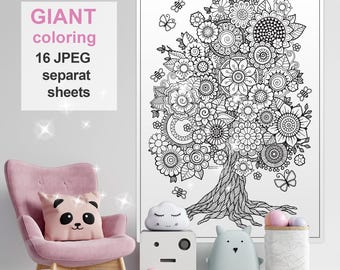 GIANT Blossom Tree coloring | Printable coloring Poster | photo zone, entertainment coloring for children, decor for birthday party