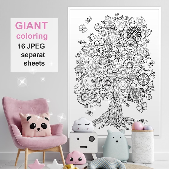 GIANT Blossom Tree coloring | Printable coloring Poster | photo zone, entertainment coloring for children, decor for birthday party