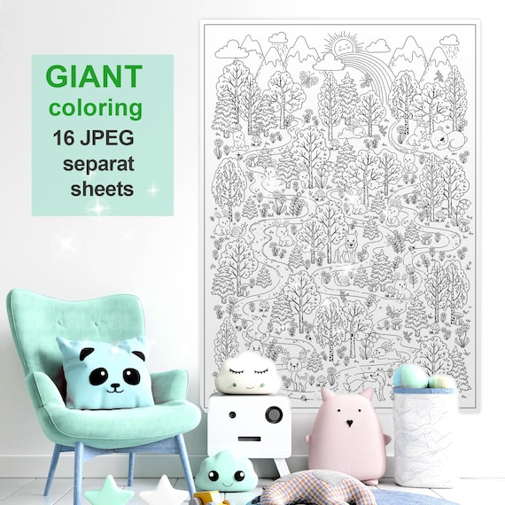 GIANT Forest coloring | Printable coloring Poster | photo zone, entertainment coloring for children, decor for birthday party