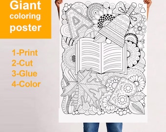 HUGE Autumn coloring page | Printable collaborative coloring poster | entertainment  fun coloring for kids, birthday decor