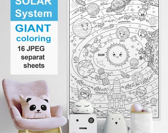 GIANT Solar System coloring | Printable coloring Poster | Space collaborative coloring for children, entertainment for birthday party