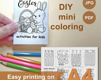 Mini libro para colorear / Actividades de Pascua para niños, Kfwaii para colorear (PDF, JPEG, descarga)