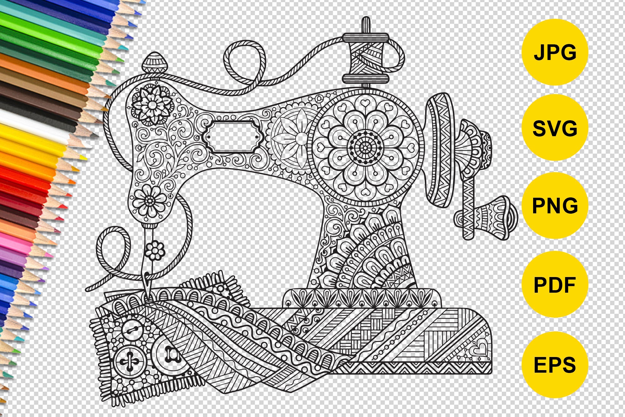 Download Svg Vintage Mandala Sewing Machine Printable Zentangle Coloring Page Cricut File Wall Art Png Mothers Day Handmade