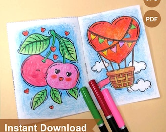 Mini libro para colorear / Libro para colorear de amor imprimible / Páginas imprimibles digitales JPEG, archivo PDF n.° 2 / Tamaño A4 / Manualidades para el Día de San Valentín para niños