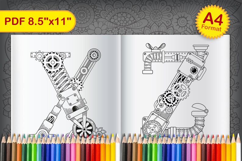Download Printable coloring book Steampunk alphabet. PDF coloring ...