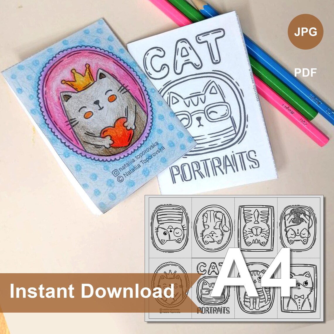Mini Colering Tiny Mini Colouring Book | Printable Cat Portraits Coloring Book ...