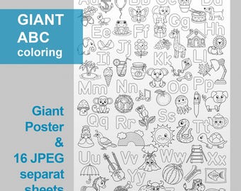 Póster para colorear ABC GIGANTE / Póster para colorear imprimible / Zona de fotos, entretenimiento para colorear para niños, decoración para fiesta de cumpleaños