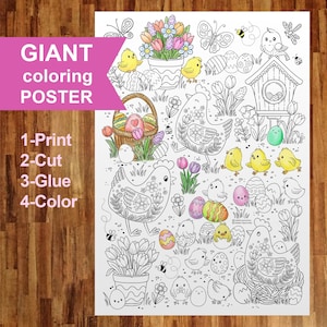 RIESEN-Ostereier färben | Druckbares Poster zum Ausmalen | Fotozone, OSTERN-Unterhaltungmalen für Kinder, Dekor für Geburtstagsfeier