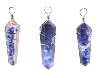 Sodalite Necklace-Crystal Point Necklace-Gemstone Necklace-Healing Crystal Necklace-Wire Wrap Pendant-Sodalite Pendant-Crystal Healing