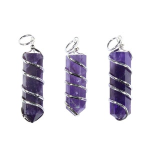 Amethyst Necklace-Coil Wire Wrapped Crystal Point Necklace-Amethyst Pendant-Gemstone Necklace-Healing Crystal Necklace-Crystal Healing
