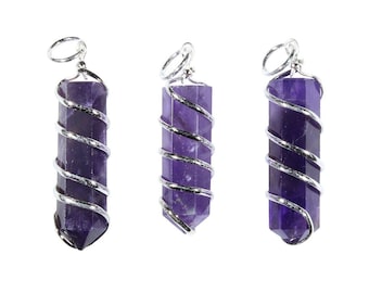 Amethyst Necklace-Coil Wire Wrapped Crystal Point Necklace-Amethyst Pendant-Gemstone Necklace-Healing Crystal Necklace-Crystal Healing