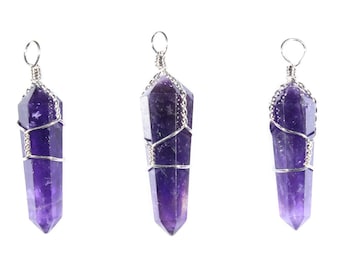 Amethyst Necklace-Crystal Point Necklace-Amethyst Pendant-Gemstone Necklace-Healing Crystal Necklace-Wire Wrap Pendant-Crystal Healing