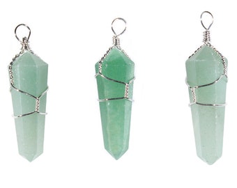Green Aventurine Necklace-Crystal Point Necklace-Gemstone Necklace-Crystal Necklace-Wire Wrap Pendant-Aventurine Pendant-Crystal Healing