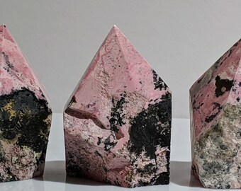 Rhodonite Crystal Points | 2"+ Tall Rhodonite Points | Crystal Points | Bulk Crystals | Healing Crystals | Rhodonite Raw Crystals Grids