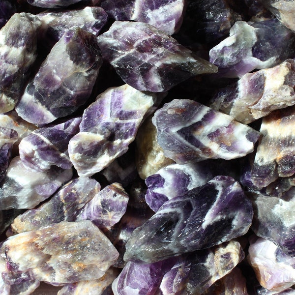 Chevron Banded Amethyst | Raw Crystal from South Africa | Med, Large, X-Large | 1LB Wholesale Bulk Healing Crystal | Rough Rock for Tumbling