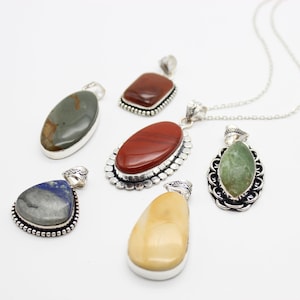 Cabochon Pendant Necklace-Crystal Point Necklace-Gemstone Necklace-Healing Crystal Necklace-Lapidary-Crystal Healing-Jasper-Quartz