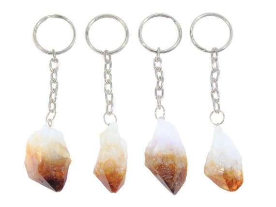 Citrine Keychain-Citrine Crystal Keychain-Citrine Point Keychain-Unique Keychain-Gemstone Keychain-Raw Citrine Crystal Point Keychain