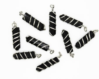 Black Tourmaline Necklace-Coil Wire Wrapped Tourmaline Crystal-Stone Necklace-Healing Crystal Necklace-Black Tourmaline-Crystal Healing