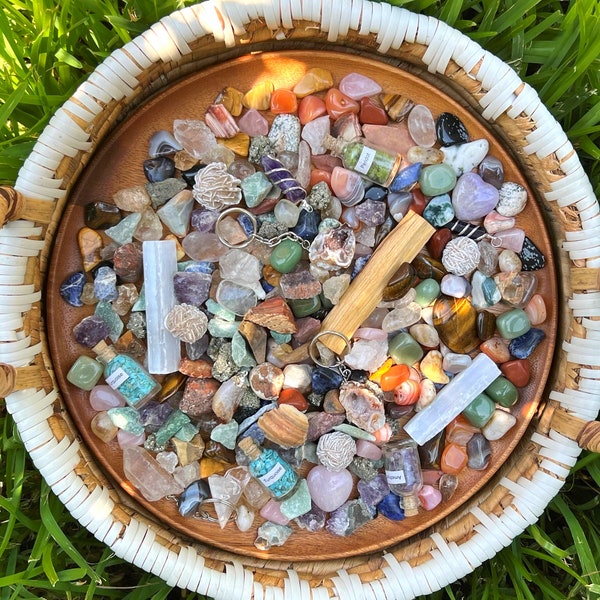 Crystal Mystery Mix | 1-3LB Mystery Crystal Mix | Tumbled Stones | Raw Rough Stones | Cluster, Selenite, Hearts, Crystals | Surprise Gift