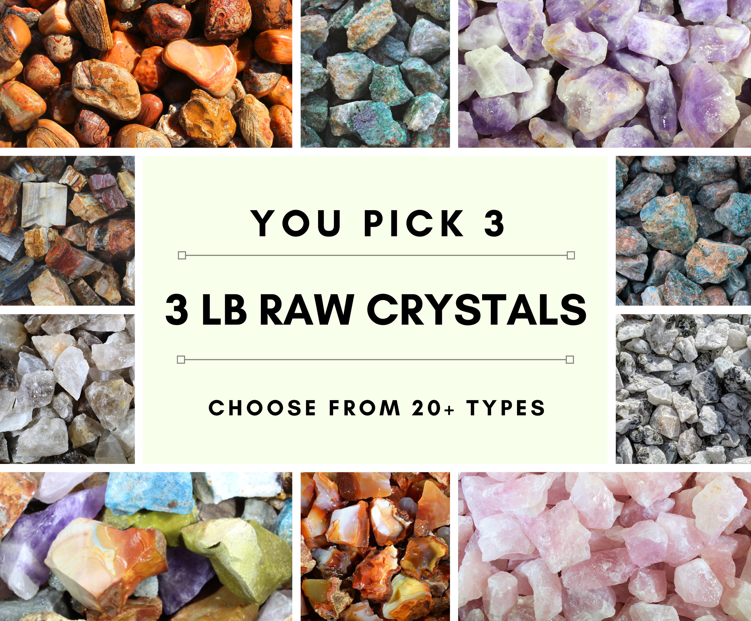 Pick New Rocks 3 LBS RAW CRYSTALS | You Pick 2 | Rough Rocks for Tumbling | Bulk ...