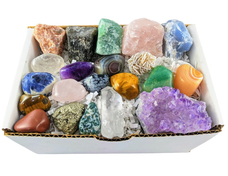 21 pcs Beginner Crystal Kit-Raw Crystal Set-Healing Crystal Set-Crystal Discovery Set-Amethyst Cluster-Bulk Crystals-Rose Quartz-Amethyst 