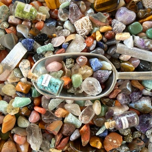 Crystal Confetti Scoop | Mystery Crystal Mix | Tumbled Gemstones | Raw Rough Stones | Cluster | Selenite, Hearts | Palo Santo | Unique Gifts