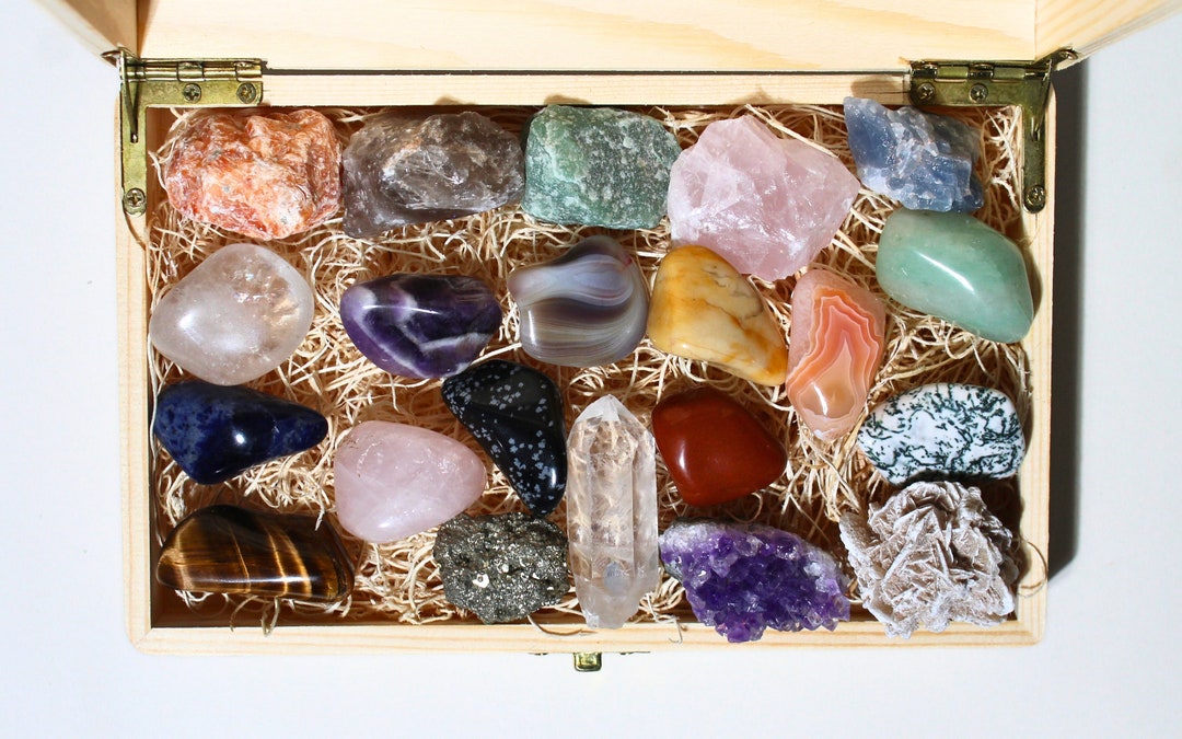 21 Pcs Crystal Starter Set With Wooden Gift Box-beginner Healing ...