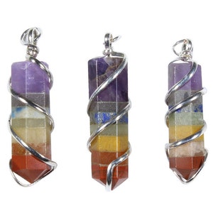 Chakra Necklace-Chakra Coil Wire Wrapped Crystal Point Necklace-Gemstone Necklace-Healing Crystal Necklace-Chakra Pendant-Crystal Healing