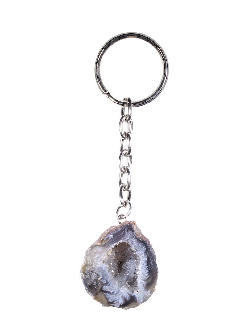 Oco Agate Geode Keychain-Crystal Keychain-Crystal Geode Keychain-Mini Agate Geode Keychain-Small Agate Geodes-Unique Gemstone Keychain image 2