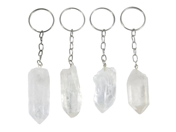 Quartz Point Keychain-Crystal Keychain-Clear Quartz Keychain-Natural Quartz Crystal Keychain-Unique Keychain-Gemstone Keychain-Raw Quartz