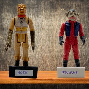 Action Figure Display Stand with front panel for 3.75 inch Figures.  15 count.  Ideal for displaying posable figures.  Comes with labels.