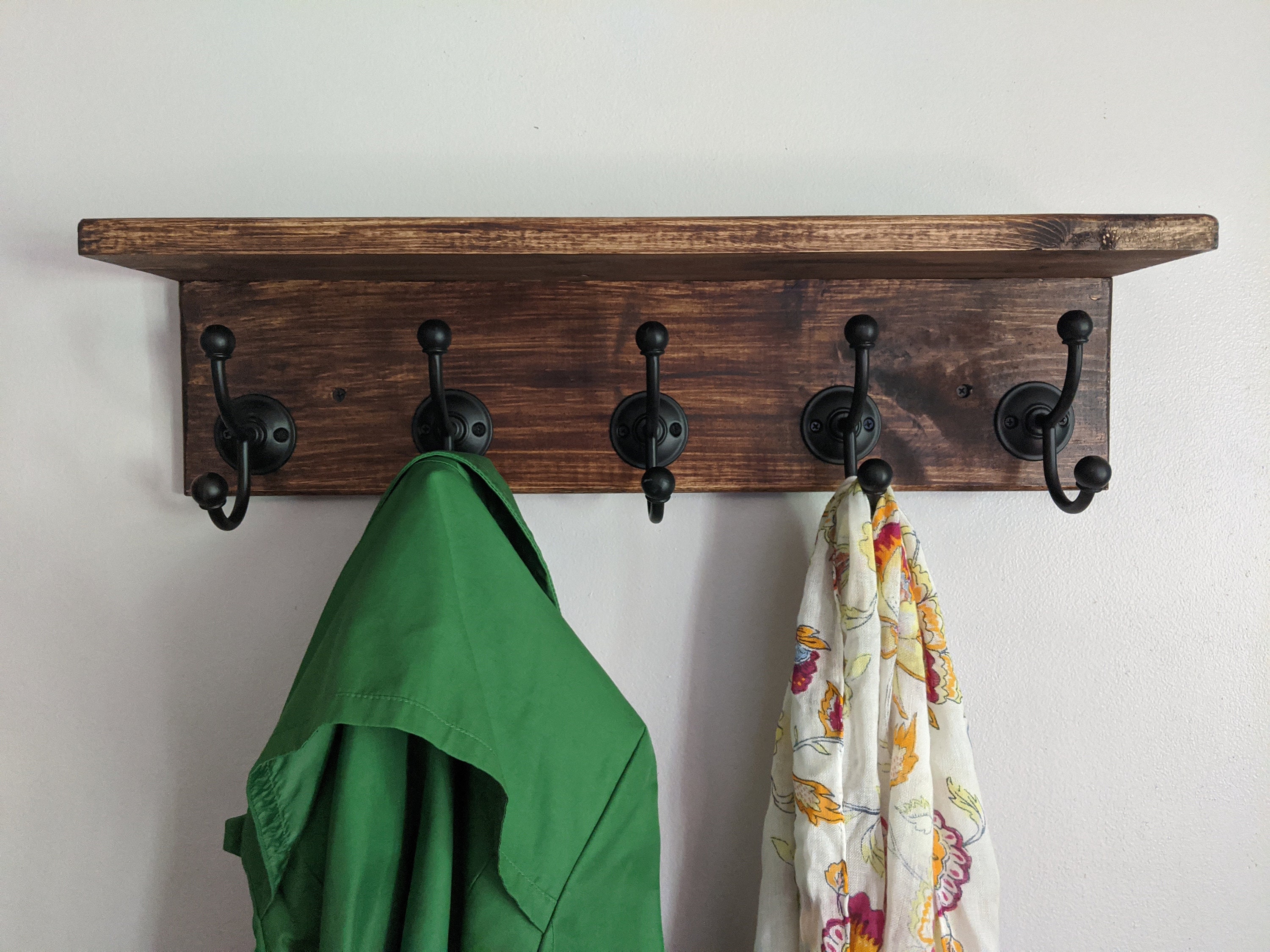 Espresso Bean Coat Rack Shelf Combo Pine Wall Mounted Coat | Etsy