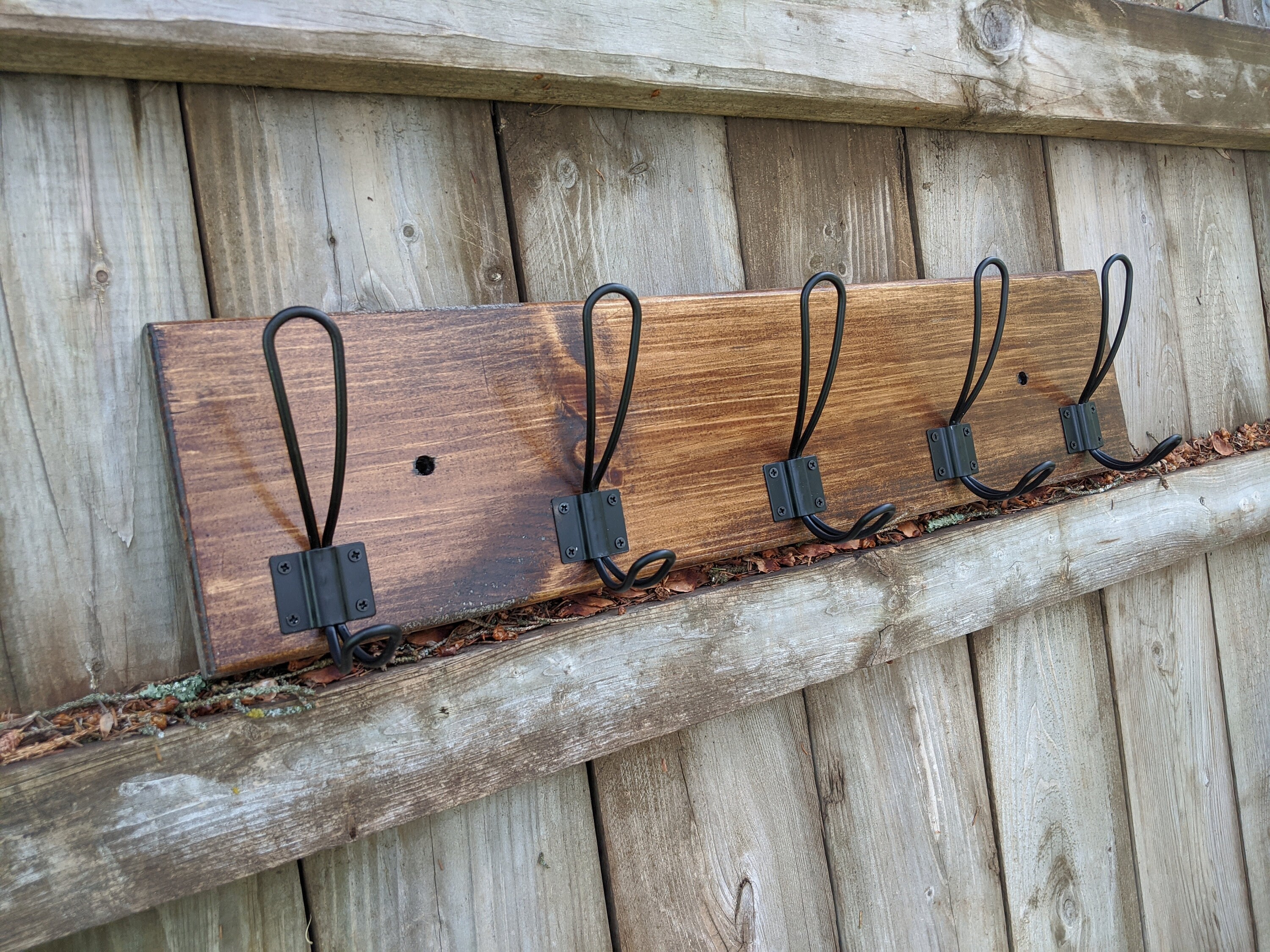 Espresso Bean Pine Wall Mounted Coat Rack 5 Black Loop Etsy