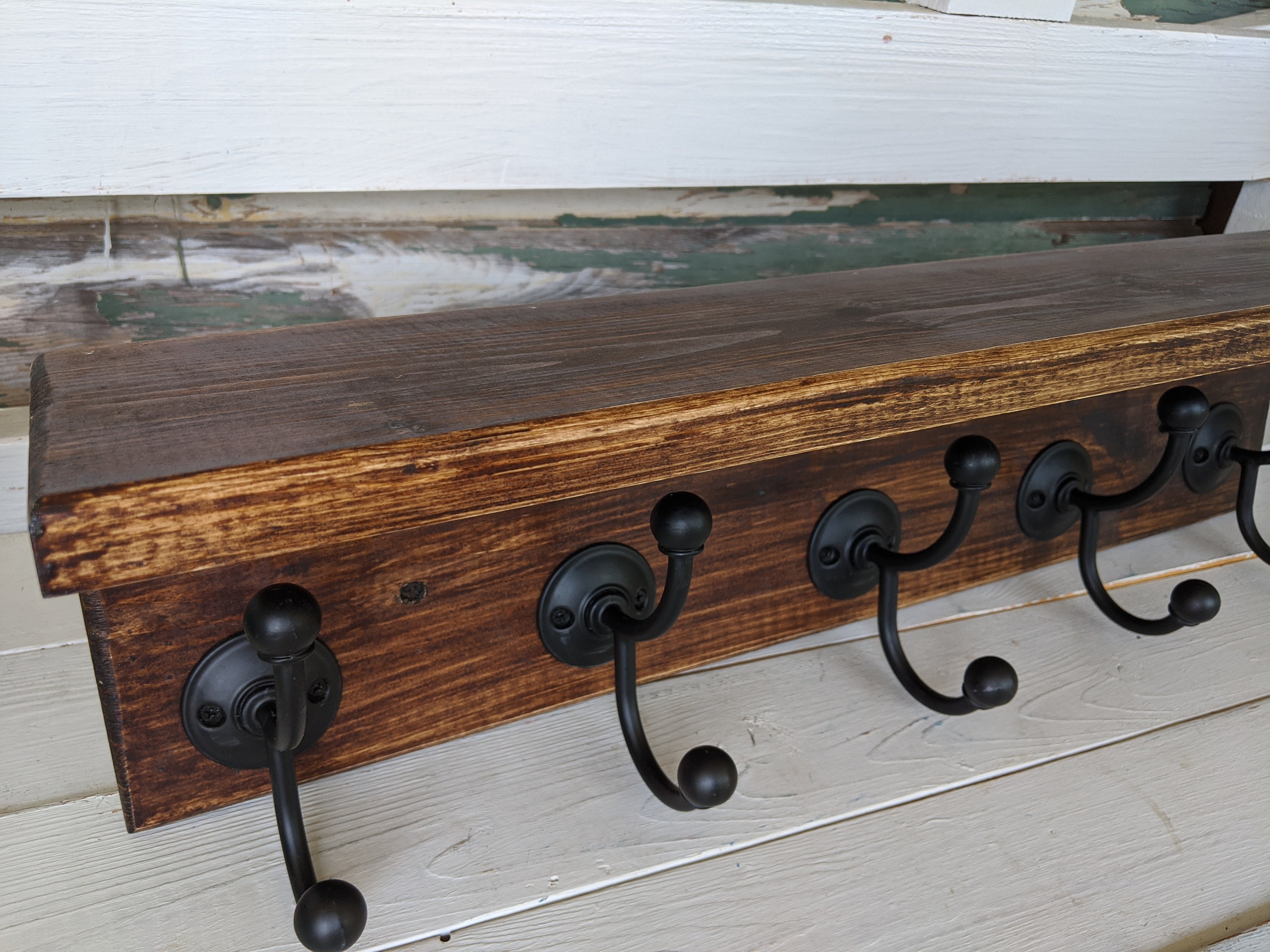 Espresso Bean Coat Rack Shelf Combo Pine Wall Mounted Coat Etsy UK