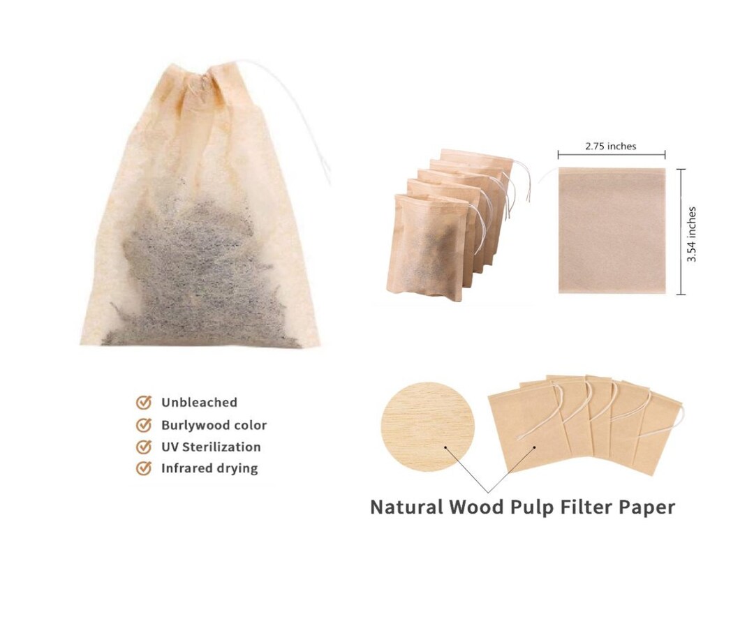 Empty Unbleached Tea Bags | Disposable, With Drawstring | Natural Color ...