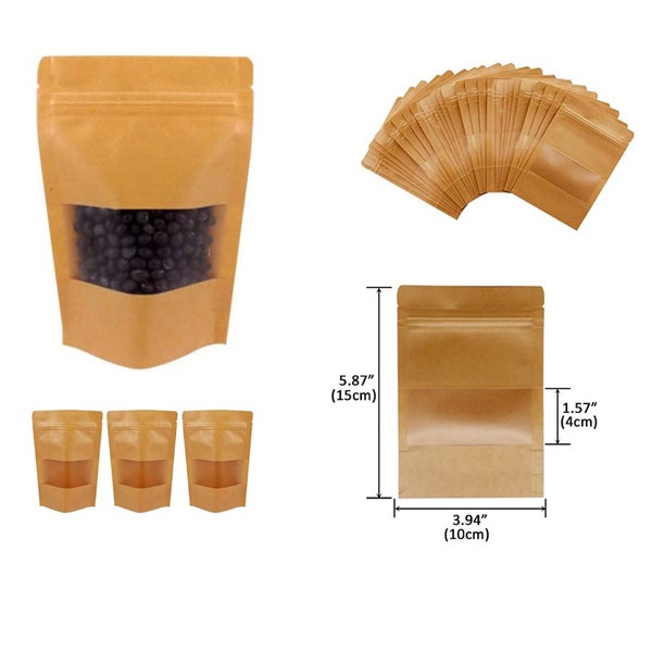 Kraft Stand Up Pouches | Almost 4 X 6 | Heat Sealable, Zip lock, Food storage bags |