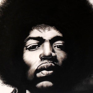 Jimi Hendrix Portrait - Original Charcoal Art - 18X24 - Unframed