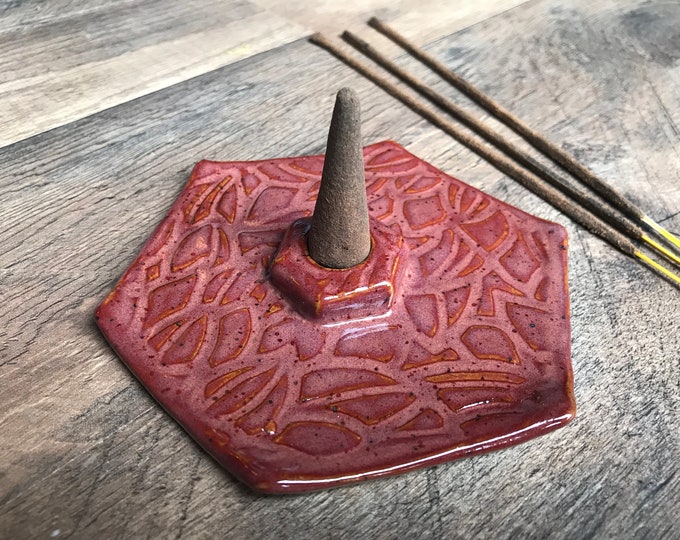 Handmade stoneware ceramic hexagon incense stick cone smudge holder incense burner ash catcher hand built