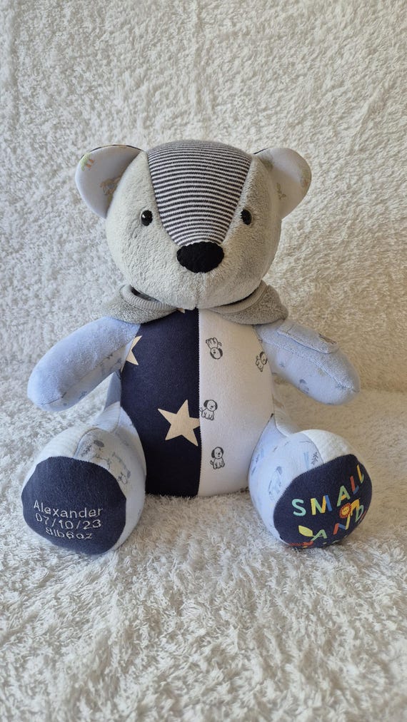 Personalised Large Keepsake Memory Bear Teddy Gift | Birthday Present | Comforter from Baby & Loved Ones clothes - Baby Shower | Bereavement