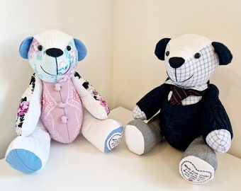 Personalised Keepsake Memory Bear Teddy, Birth Weight,  Gift, Birthday Present, made from Baby & Loved Ones clothes Baby Shower, Bereavement