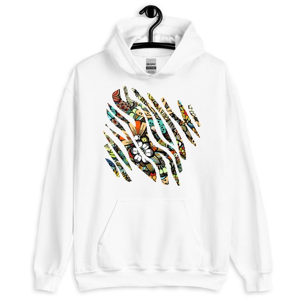 Woman | White Animalprint Unisex Pullover Hoodie, Flowery Sweatshirt for Women