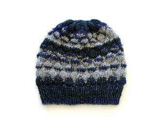 Handmade | Woman | Dark Blue and Grey Womens Knitted Hat, by Coastland Streetwear