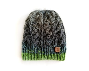 Handmade | Man | Green Hipster Slouchy Knit Mens Beanie Hat, by Coastland Streetwear