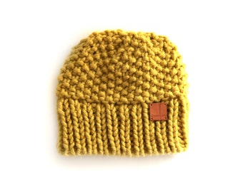 Handmade | Man | Mustard Yellow Chunky Handknit Beanie Hat, by Coastland Streetwear