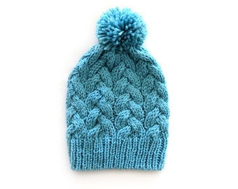 Handmade | Woman | Blue Winter Womens Pom Pom Knitted Hat, by Coastland Streetwear
