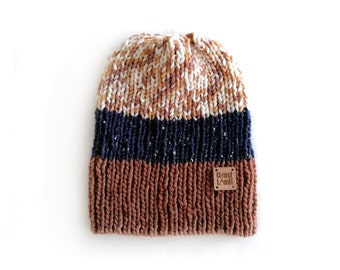 Handmade | Man | Brown and Blue Knitted Men Beanie Hat, by Coastland Streetwear