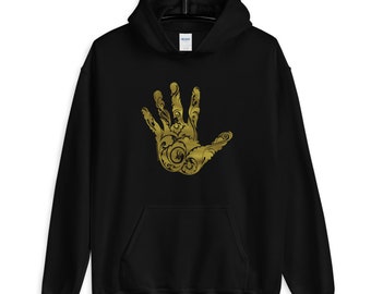 Vrouw | Gouden Mandala Hand zwarte hoodie, dames sweatshirt