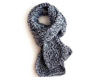 Handmade | Man | Black and White Winter Chunky Hipster Knit Mens Scarf, by Coastland Streetwear