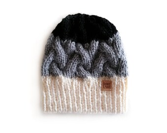 Handmade | Woman | White, Gray and Black Knitted Women Beanie Cap, by Coastland Streetwear